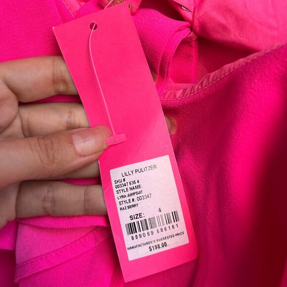 NWT Lilly Pulitzer Lyra Hot Pink Raz Berry One Shoulder Ruffle Jumpsuit Size 4 - Picture 6 of 6